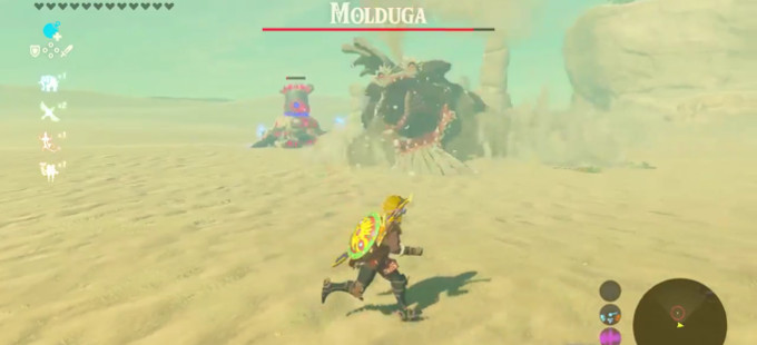 Ahora es Molduga vs. Guardian en The Legend of Zelda: Breath of the Wild
