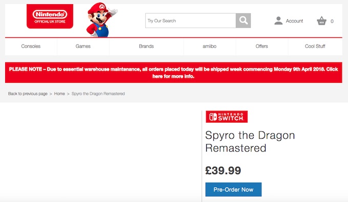 Spyro Reignited Trilogy para Nintendo Switch, en la tienda oficial de Nintendo