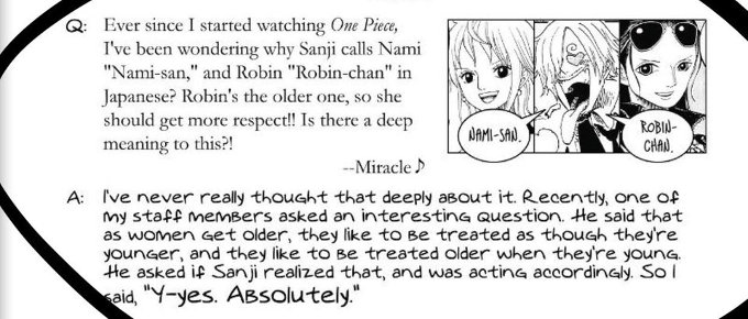 ¿Por qué Sanji dice Nami-san y Robin-chan en One Piece?