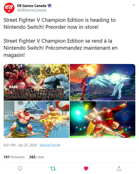 Street Fighter V: Champion Edition para Nintendo Switch desmentido por Capcom