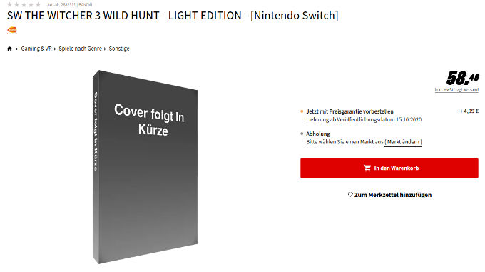 The Witcher 3: Wild Hunt Light Edition para Nintendo Switch filtrada