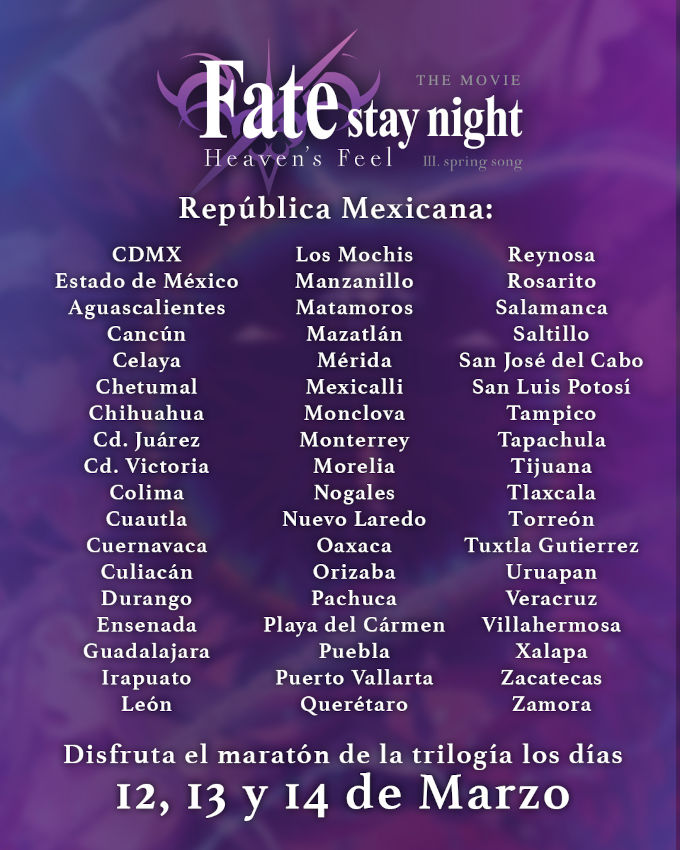 ¿Dónde ver la película de Fate/stay night: Heaven’s Feel III. spring song en México?