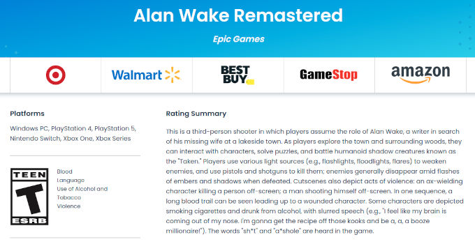 Alan Wake Remastered para Nintendo Switch aparece en ESRB
