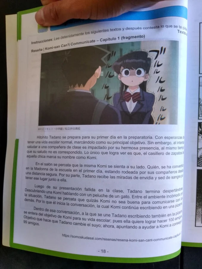Komi-san aparece en libro de texto en México