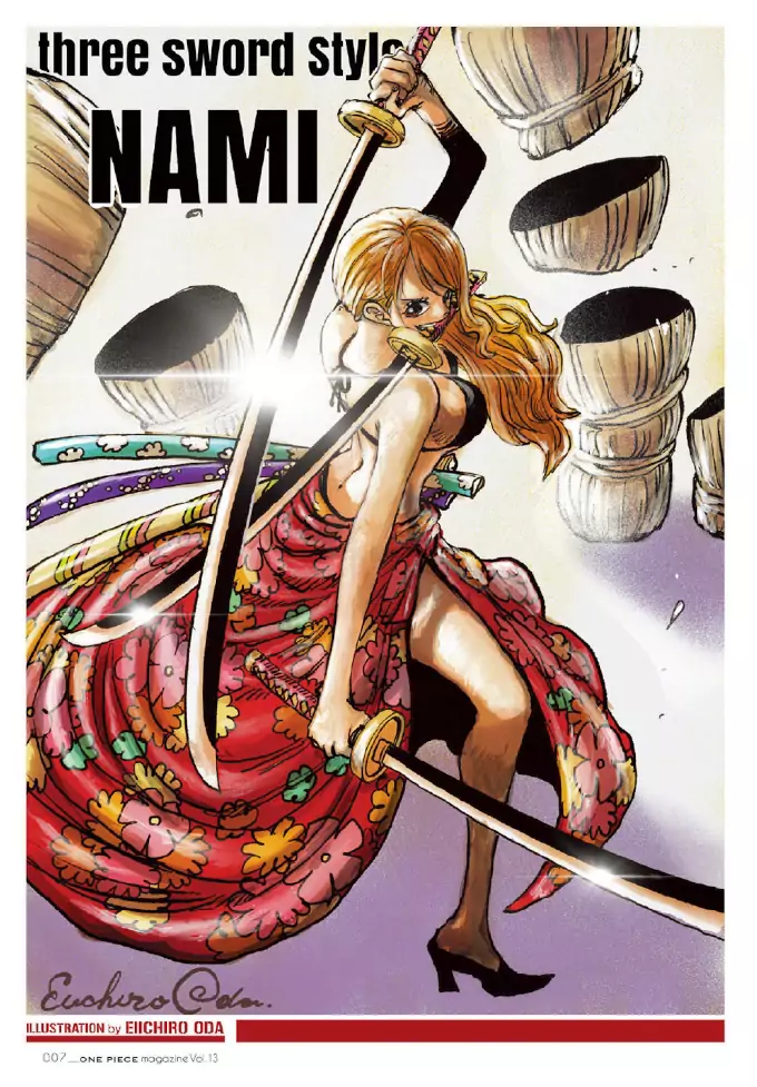 One Piece: Nami en un cosplay con el Estilo de Tres Espadas de Roronoa Zoro